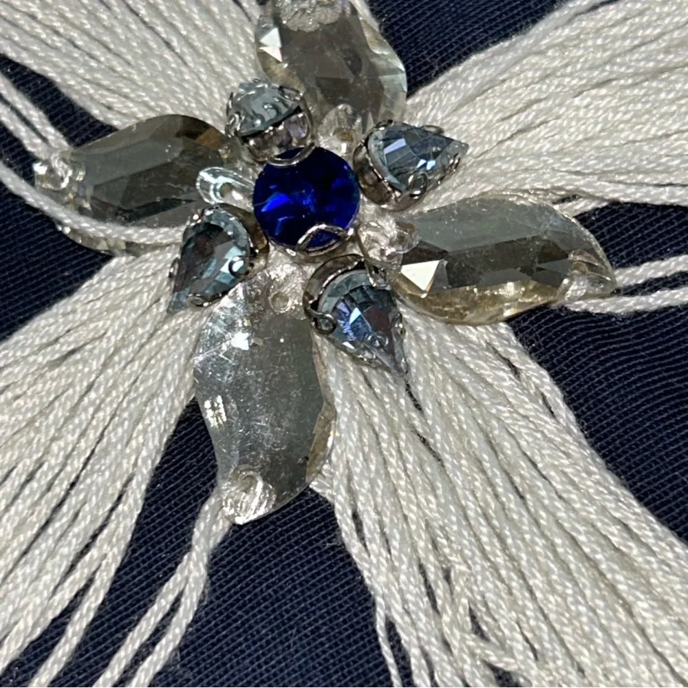🍀3 for &25 Safavieh Throw Pillow Navy Blue White Tassel Star Crystal Beaded